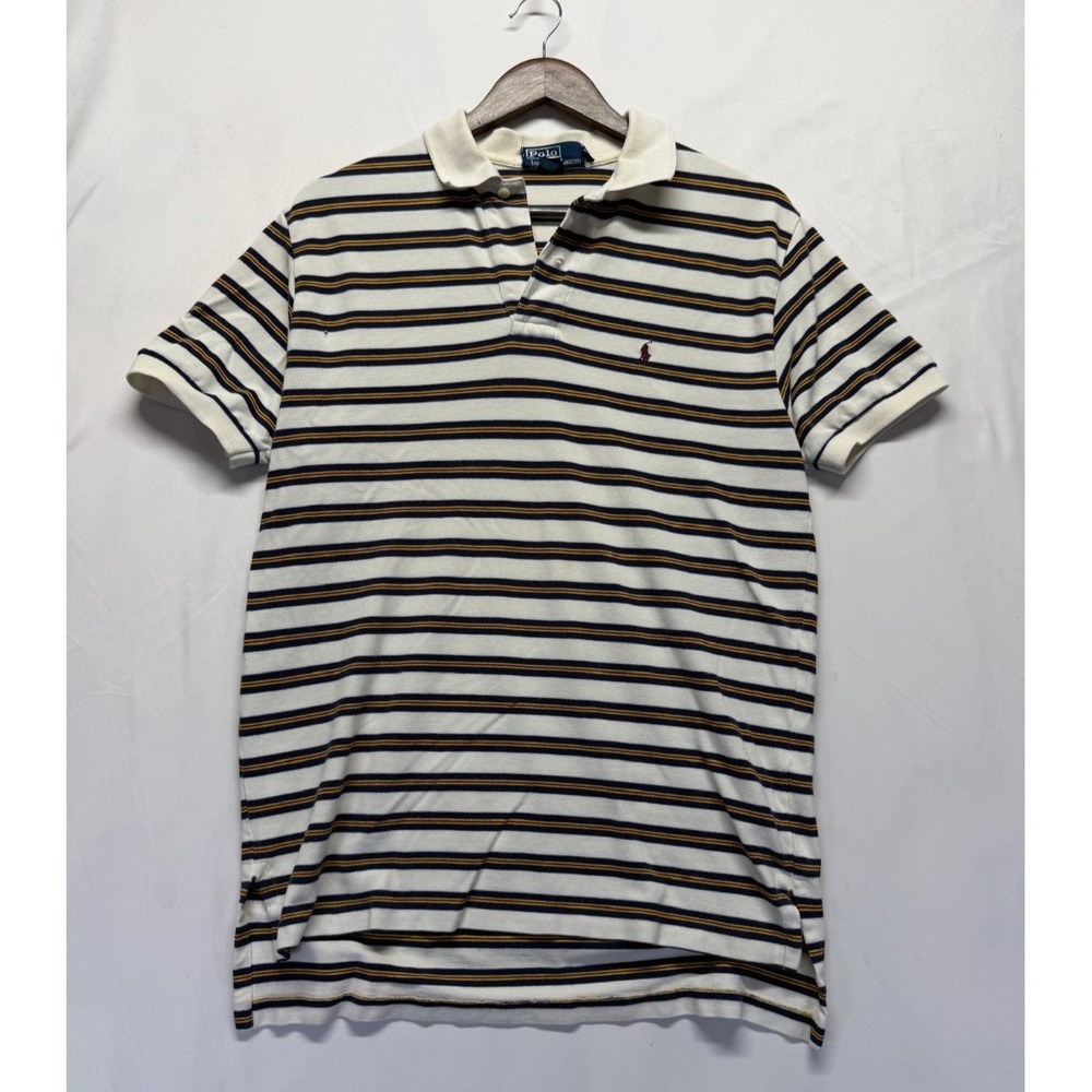 Polo Ralph Lauren Polo Shirt Mens Medium‎ White Multi Horizontal Striped Cotton